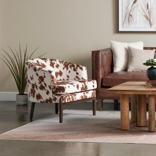 Barrel Accent Chair | Cowhide Print w Dark Brown Rubberwood Frame