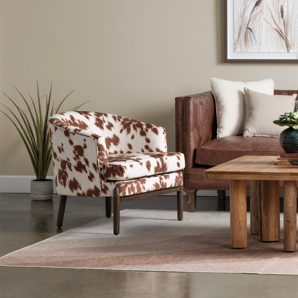 Barrel Accent Chair | Cowhide Print w Dark Brown Rubberwood Frame