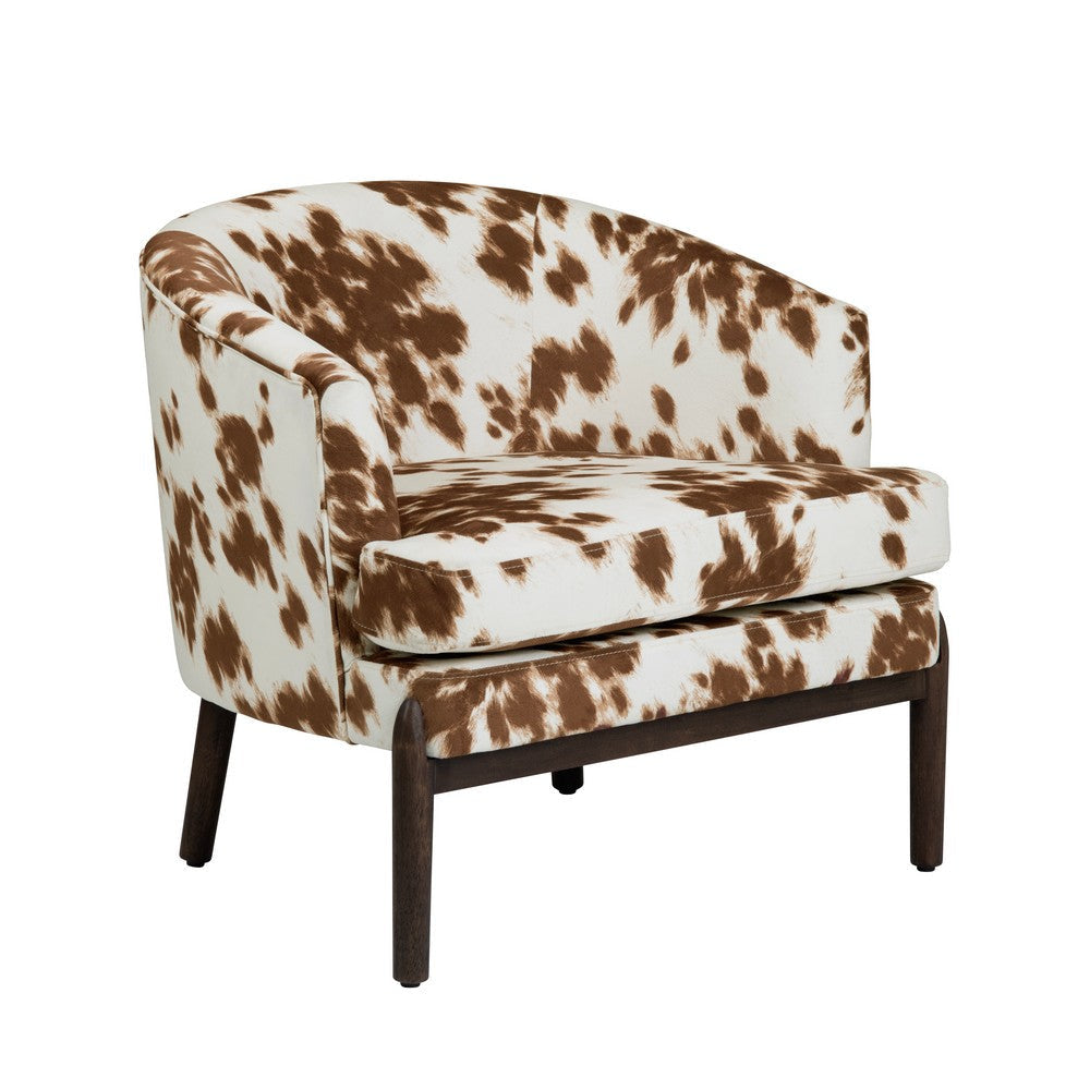 Barrel Accent Chair | Cowhide Print w Dark Brown Rubberwood Frame