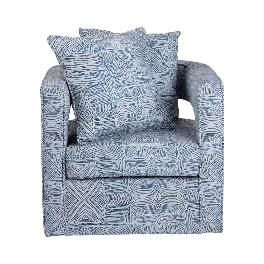 Crestview Fora Sculptural Accent Swivel Chair | Blue & White Pattern