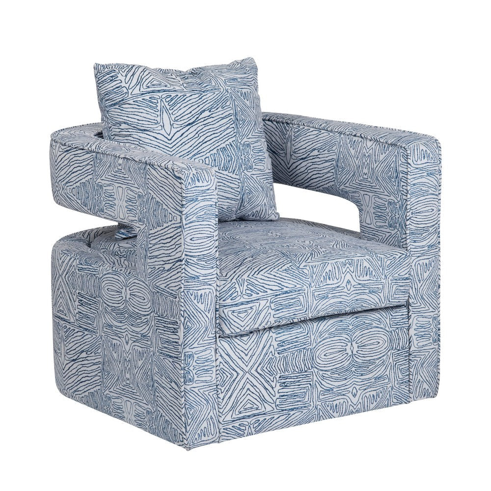 Crestview Fora Sculptural Accent Swivel Chair | Blue & White Pattern CCL-CVFZR6155