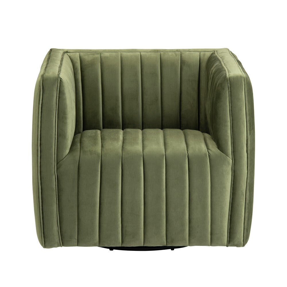 Crestview Dara Accent Swivel Chair | Boxy Frame | Green Channeled Polyester CCL-CVFZR6158
