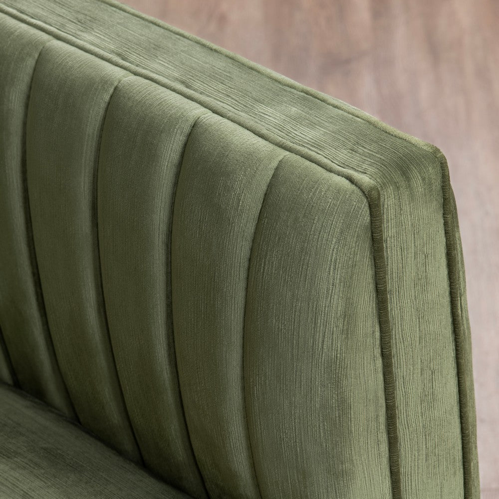 Crestview Dara Accent Swivel Chair | Boxy Frame | Green Channeled Polyester