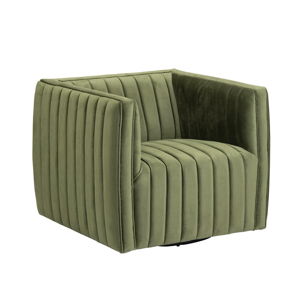 Crestview Dara Accent Swivel Chair | Boxy Frame | Green Channeled Polyester CCL-CVFZR6158