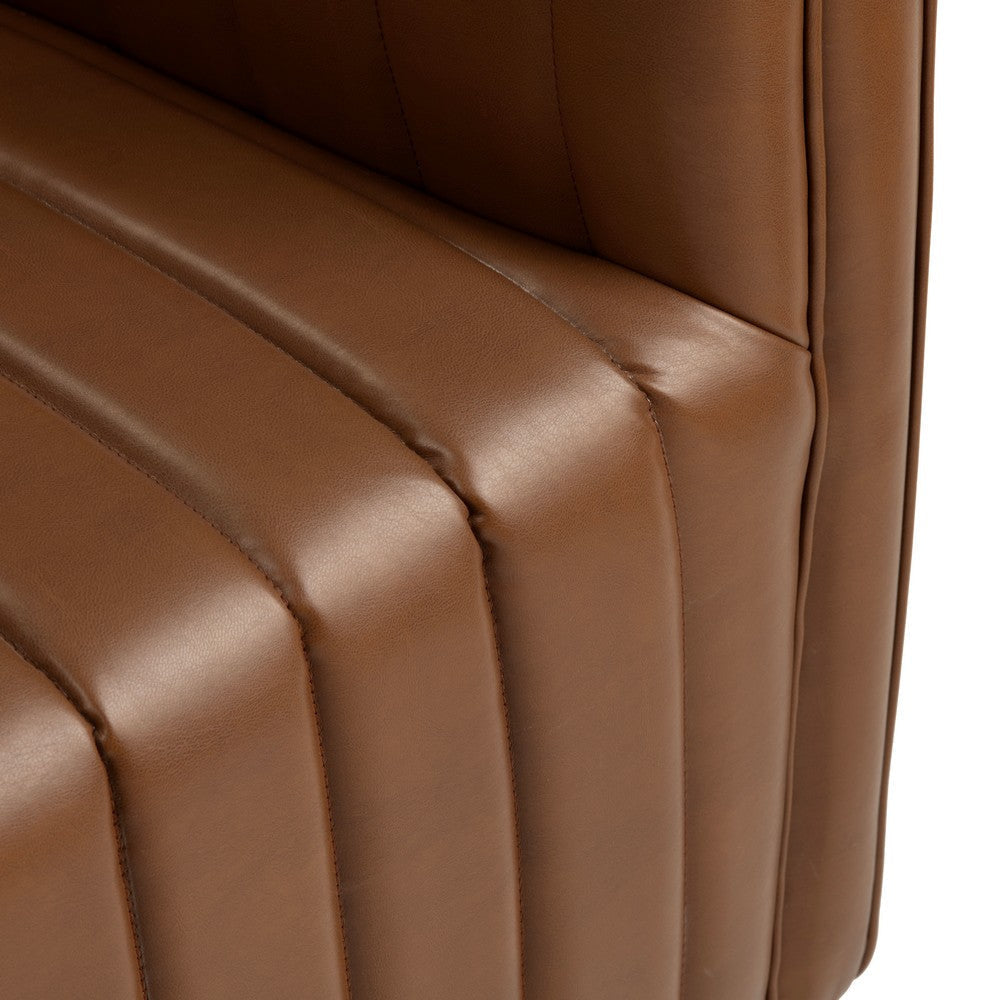 Crestview Huxe Accent Swivel Chair | Boxy | Brown Channel Faux Leather CCL-CVFZR6159