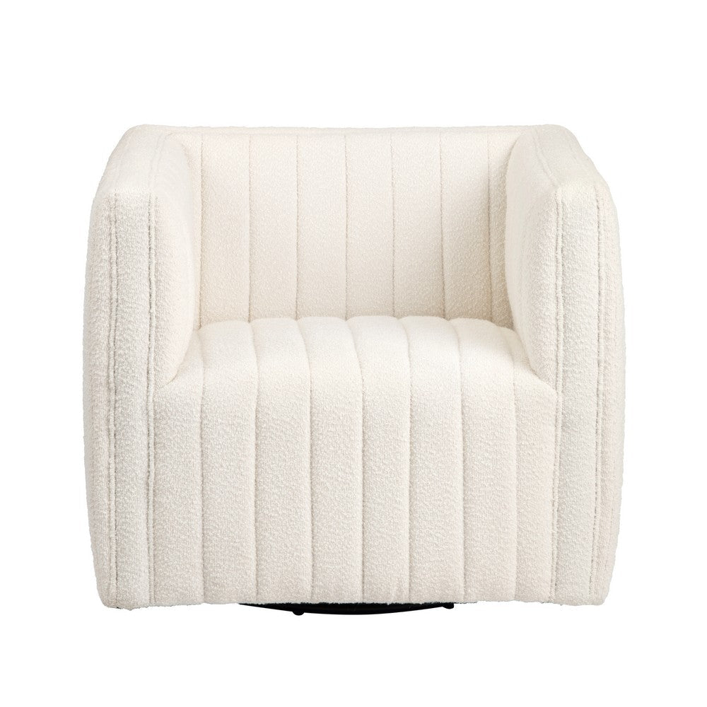 Crestview Mady Accent Swivel Chair | Boxy | White Vertical Channel Boucle CCL-CVFZR6160