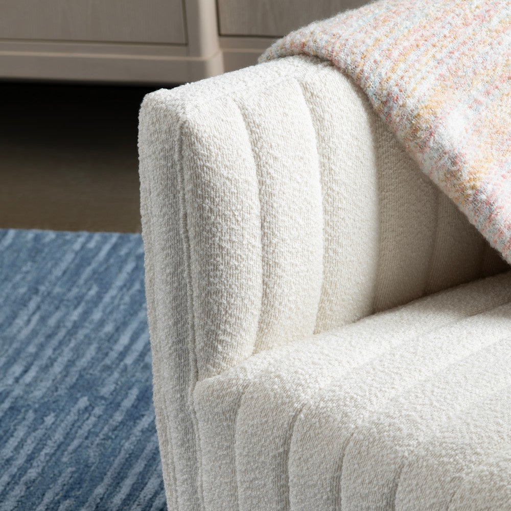 Crestview Mady Accent Swivel Chair | Boxy | White Vertical Channel Boucle CCL-CVFZR6160