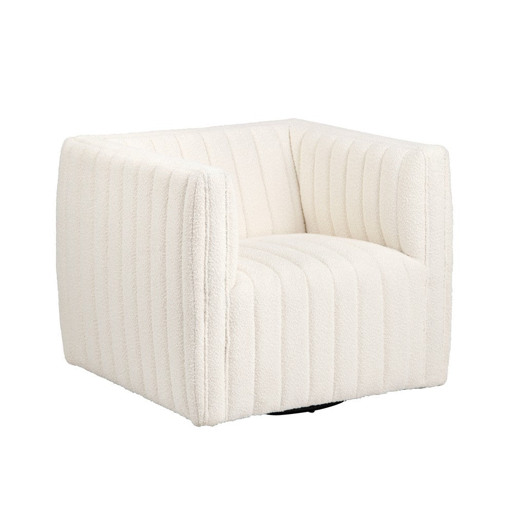 Crestview Mady Accent Swivel Chair | Boxy | White Vertical Channel Boucle