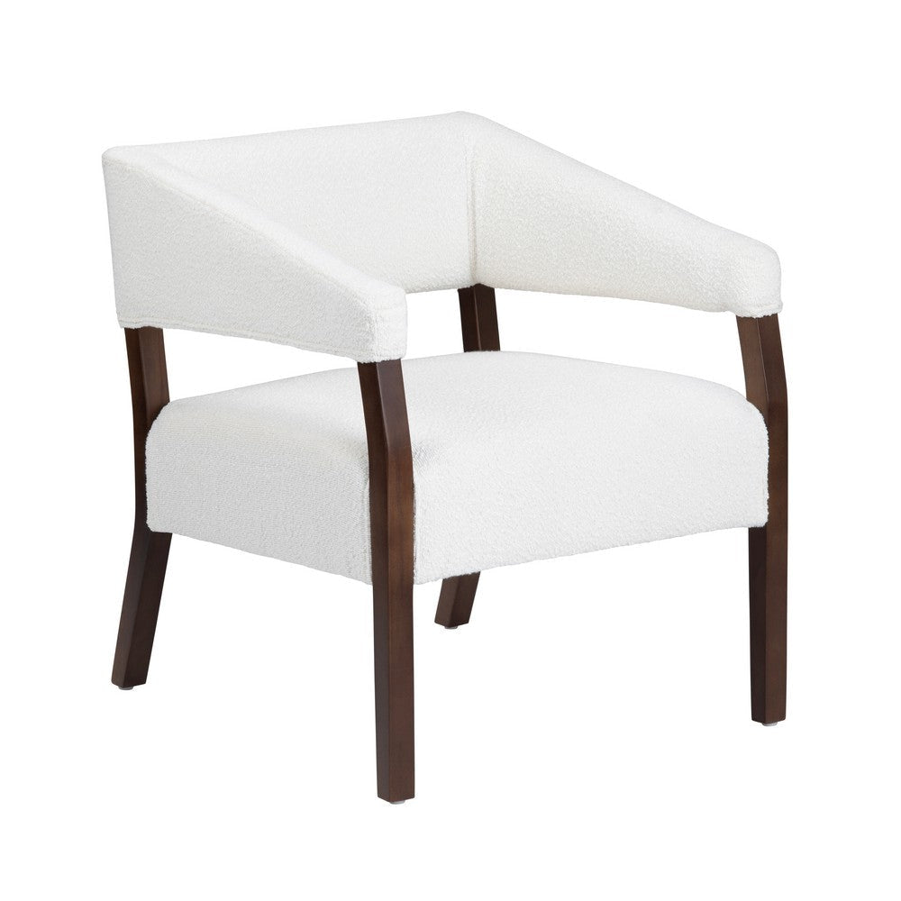Accent Chair | White Boucle | Dark Brown Wood Open Arms Frame