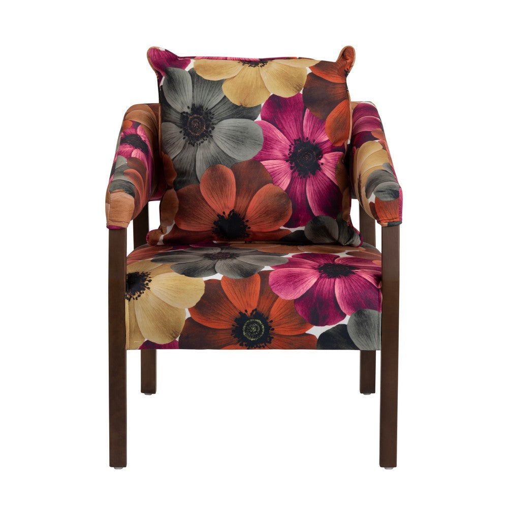 Accent Chair | Lumbar Pillow | Retro Pink Floral Polyester | Dark Brown CCL-CVFZR6162