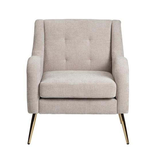 Crestview Leri Accent Armchair | Tufted Cream Polyester | Gold Iron Legs