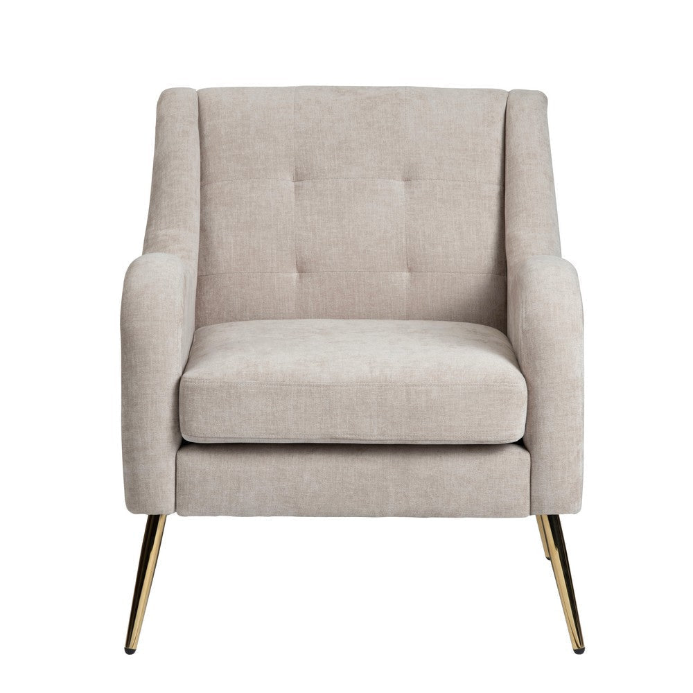Crestview Leri Accent Armchair | Tufted Cream Polyester | Gold Iron Legs