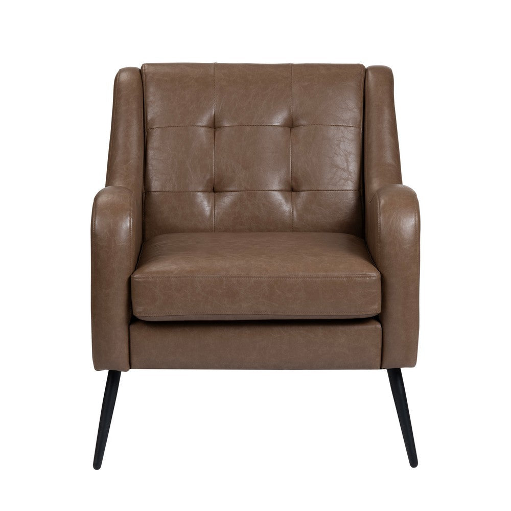 Crestview Wili Accent Chair | Curved Arms | Tufted Brown Faux Leather