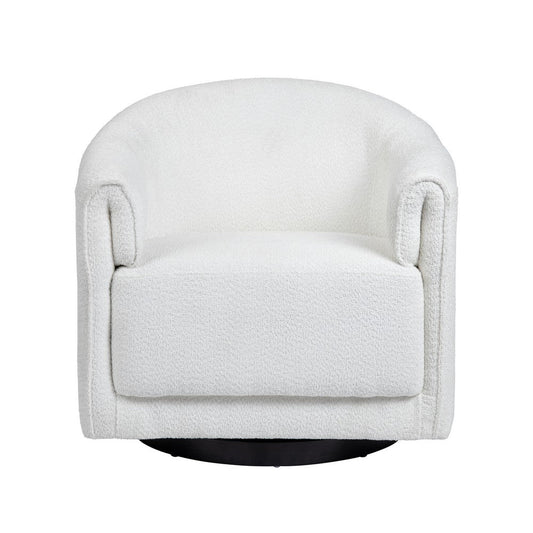 Crestview Keli Swivel Accent Chair | Barrel Back | Cream Polyester