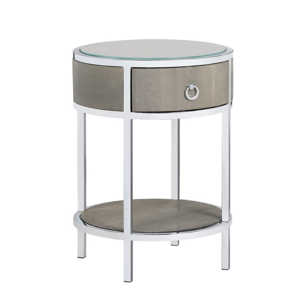 Crestview Seli Side End Table | 18’’ Glass Top with Shelf | Chrome Metal CCL-CVFZR6171