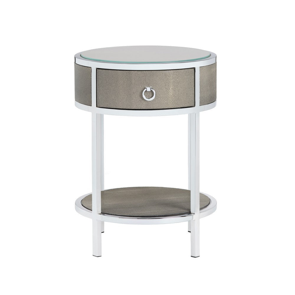 Crestview Seli Side End Table | 18’’ Glass Top with Shelf | Chrome Metal CCL-CVFZR6171