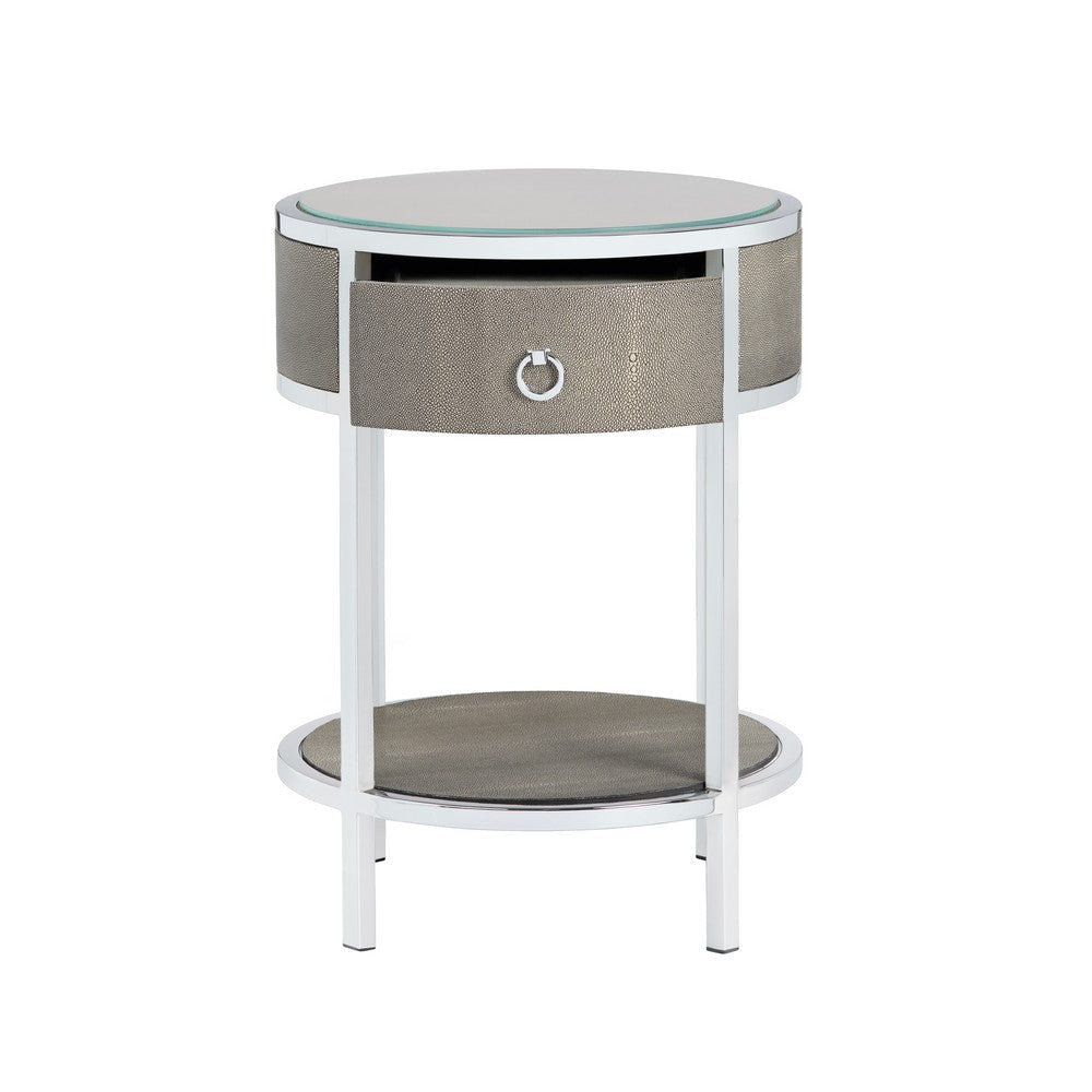 Crestview Seli Side End Table | 18" Glass Top with Shelf | Chrome Metal