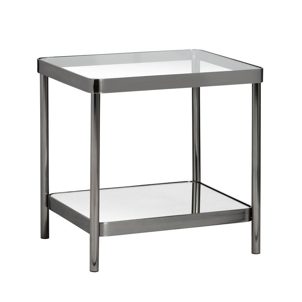 Crestview Lire Side End Table | 21’’ Glass Top with Lower Shelf | Gray CCL-CVFZR6191