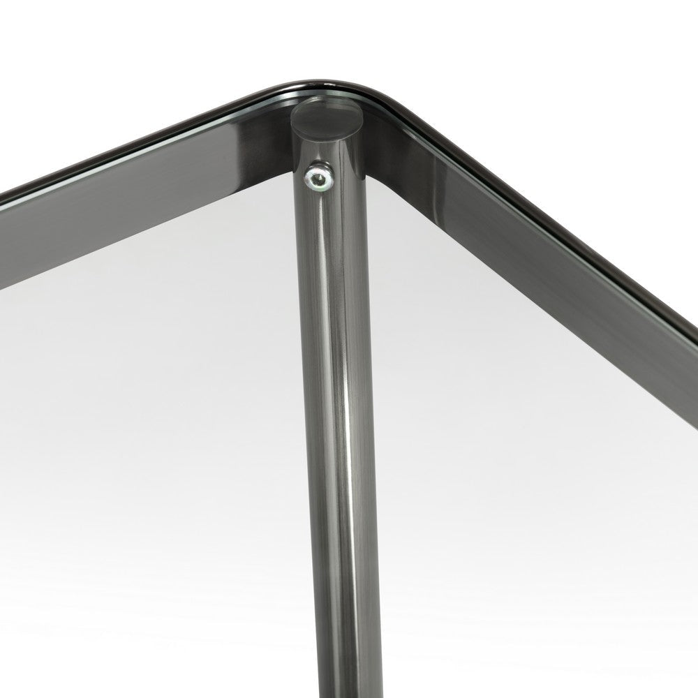 Crestview Lire Side End Table | 21" Glass Top with Lower Shelf | Gray