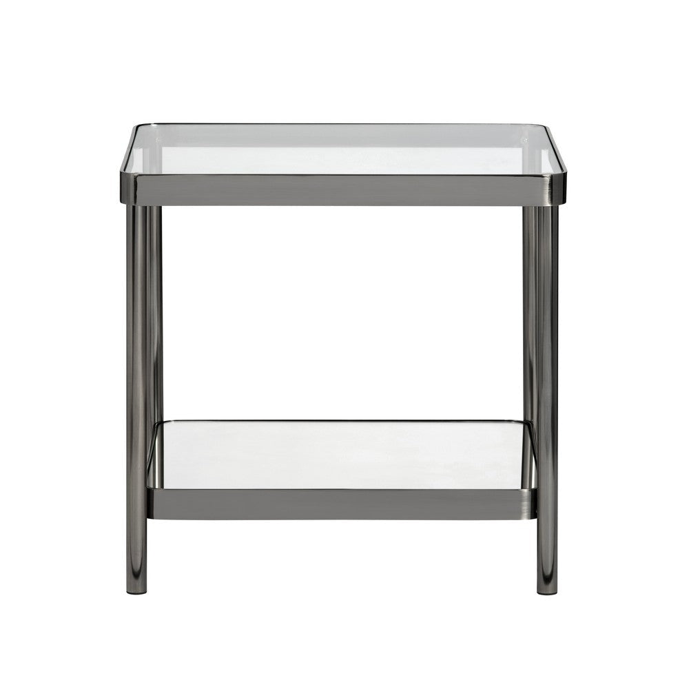Crestview Lire Side End Table | 21’’ Glass Top with Lower Shelf | Gray CCL-CVFZR6191