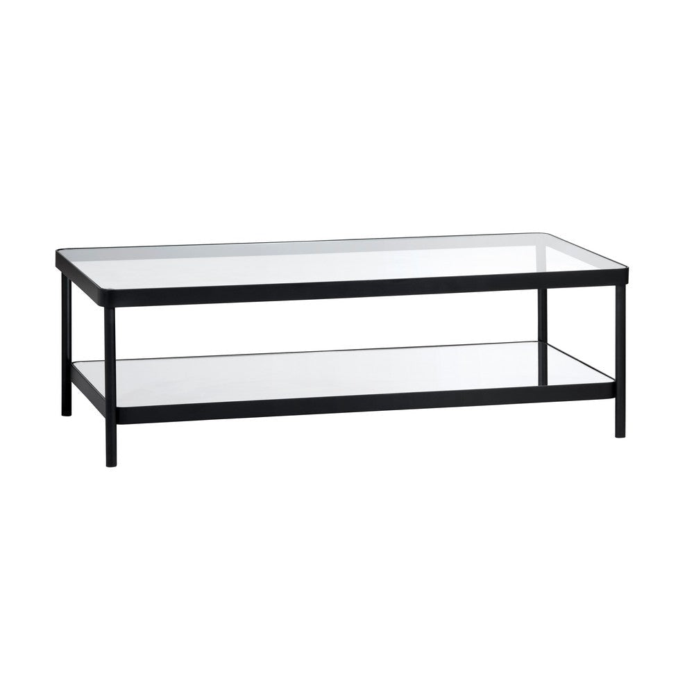 Crestview Jire Coffee Table | 50’’ Glass Top with Lower Shelf | Black CCL-CVFZR6192