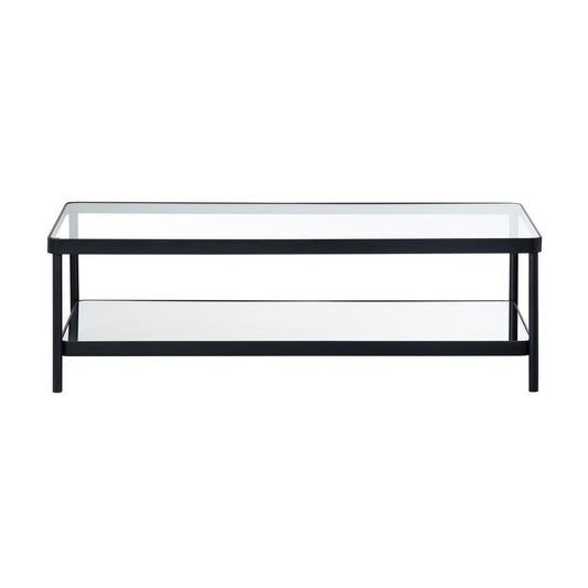Crestview Jire Coffee Table | 50" Glass Top with Lower Shelf | Black