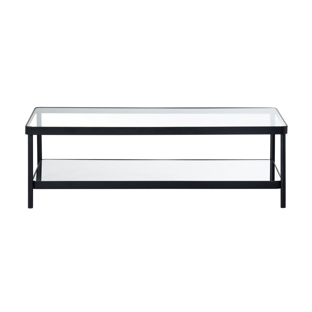 Crestview Jire Coffee Table | 50" Glass Top with Lower Shelf | Black