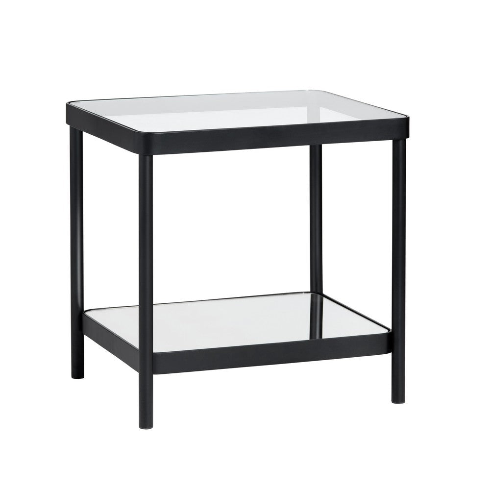 Crestview Jire Side End Table | 21’’ Glass Top with Lower Shelf | Black CCL-CVFZR6193