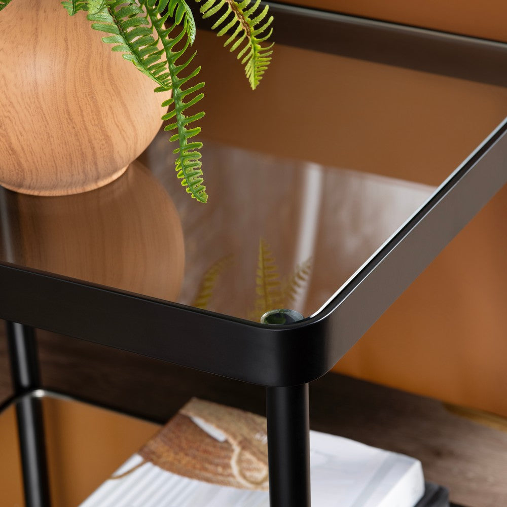 Crestview Jire Side End Table | 21’’ Glass Top with Lower Shelf | Black CCL-CVFZR6193