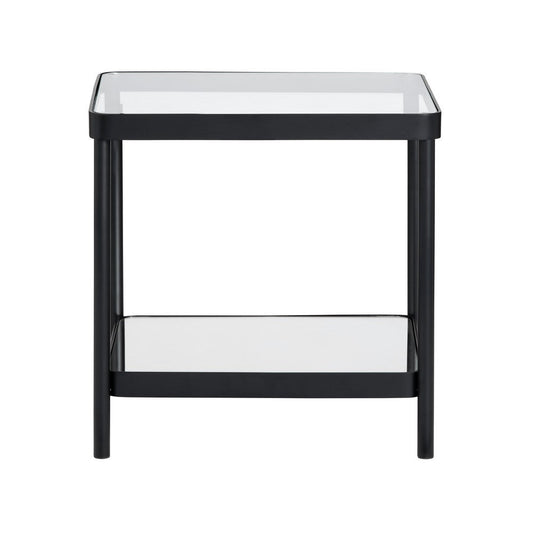 Crestview Jire Side End Table | 21" Glass Top with Lower Shelf | Black
