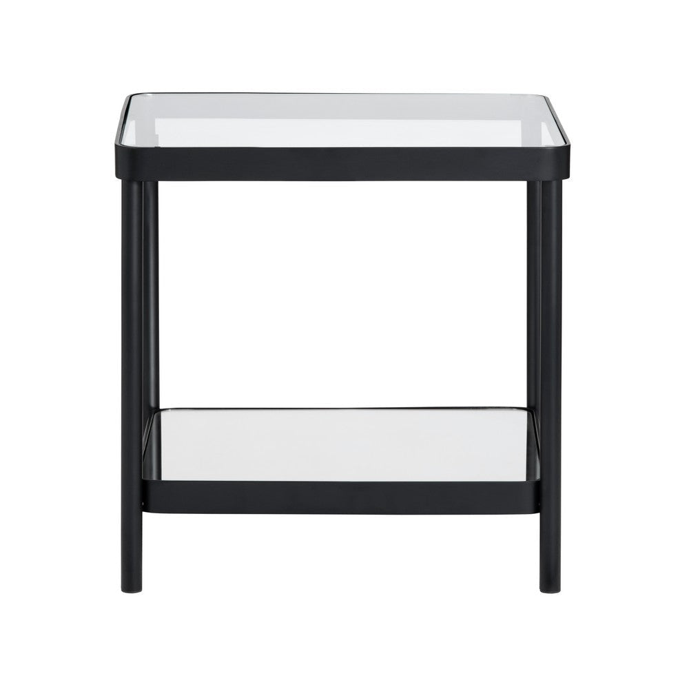 Crestview Jire Side End Table | 21" Glass Top with Lower Shelf | Black