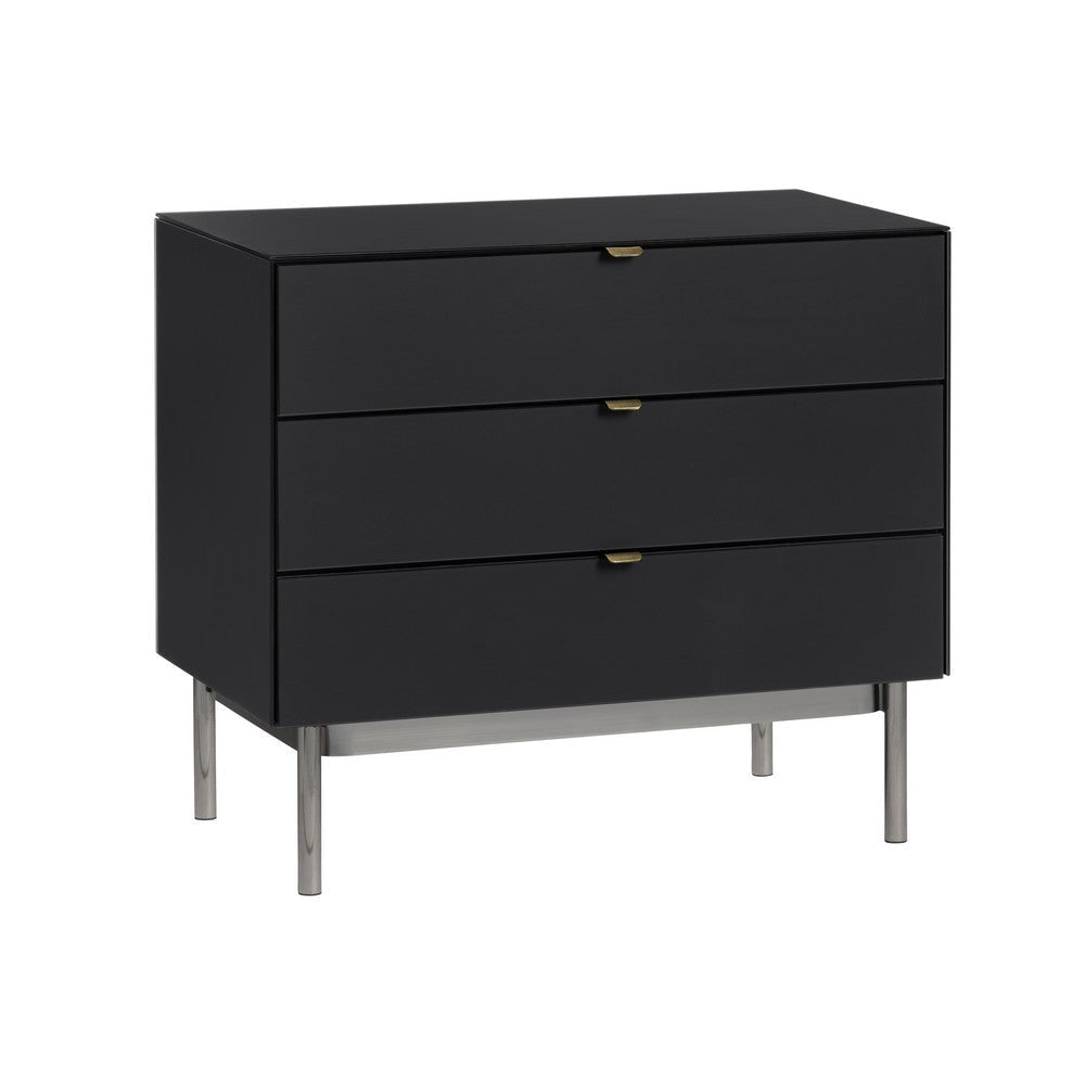 Crestview Sev Oversized 3 Drawer Nightstand Chest | Black Chrome Metal CCL-CVFZR6195