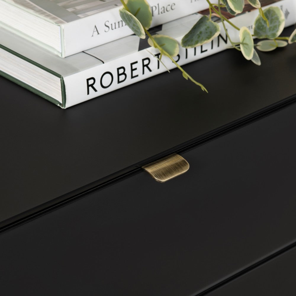 Crestview Sev Oversized 3 Drawer Nightstand Chest | Black, Chrome Metal
