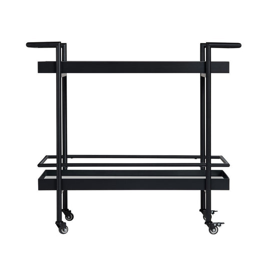 Crestview Dining Serving Bar Cart | 2 Tier Glass Shelves | Black Iron