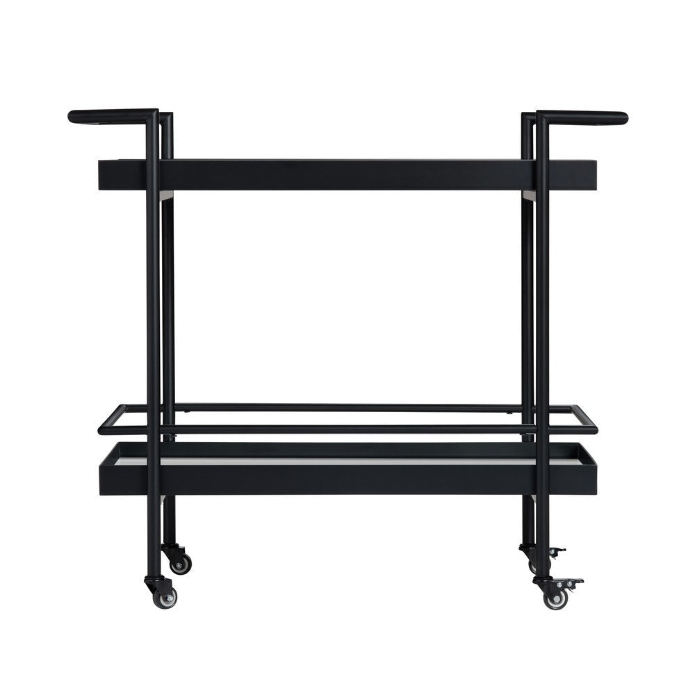 Crestview Dining Serving Bar Cart | 2 Tier Glass Shelves | Black Iron