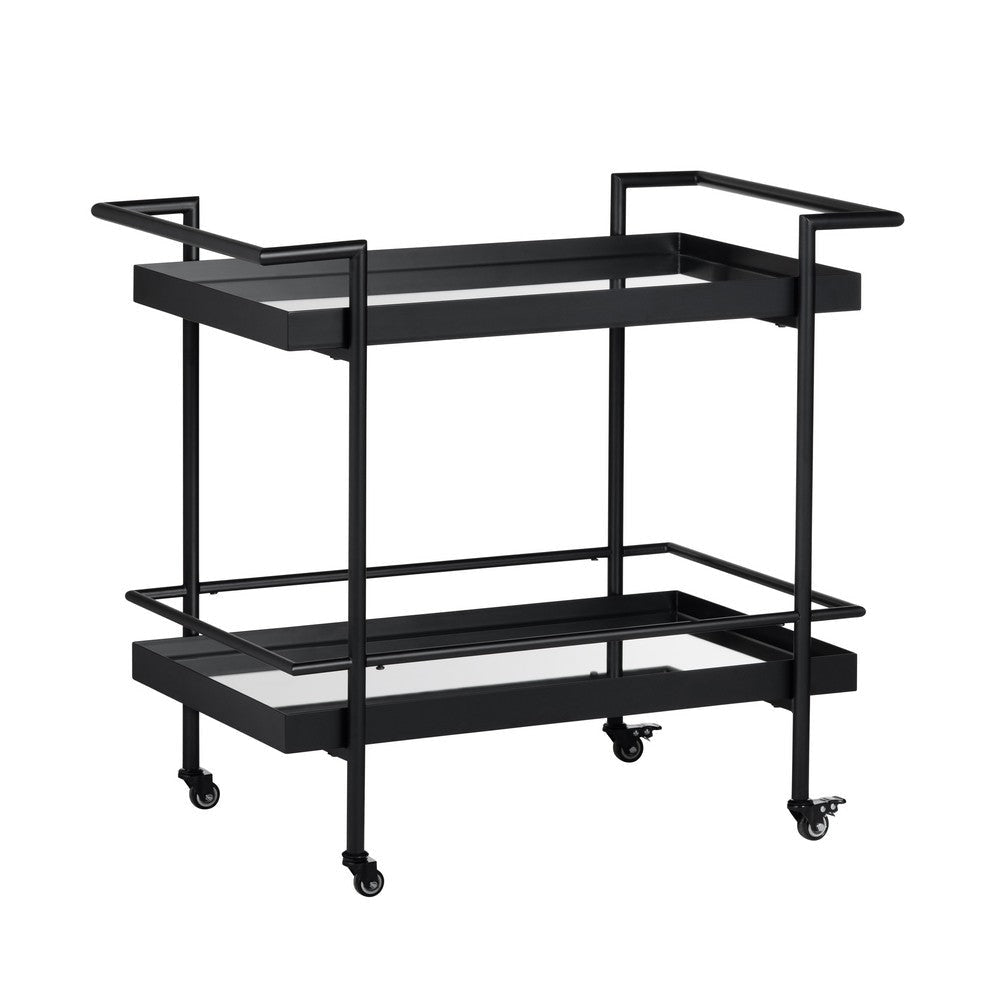 Crestview Dining Serving Bar Cart | 2 Tier Glass Shelves | Black Iron CCL-CVFZR6198