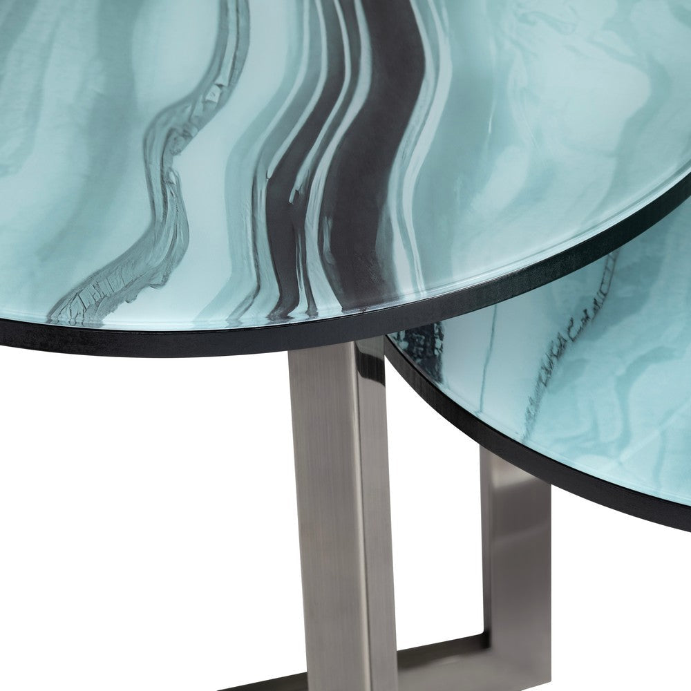Crestview 2pc Nesting Table Set | Round Green Glass Tops | Nickel Base CCL-CVFZR6199