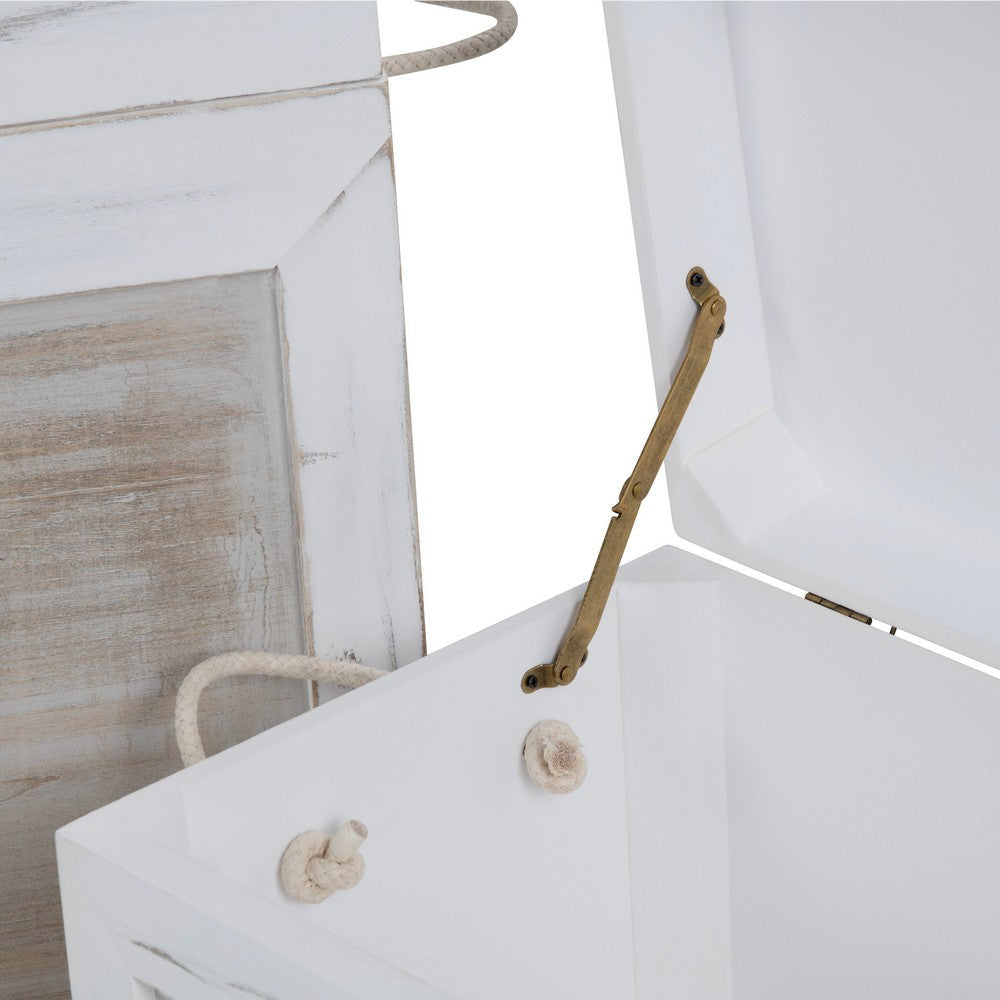 Crestview Kex 3pc Storage Trunk Set | Rope Handles | White Solid Wood