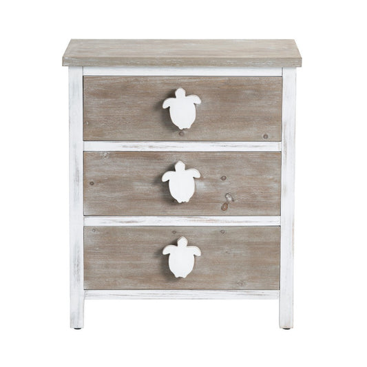 Crestview Kex Oversized Nightstand Chest w 3 Drawers | White Solid Wood