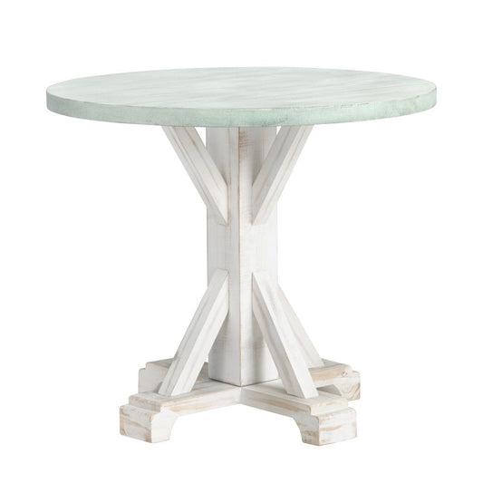 Crestview Kex Accent Dining Table | 36" Round Top | White Pedestal Base