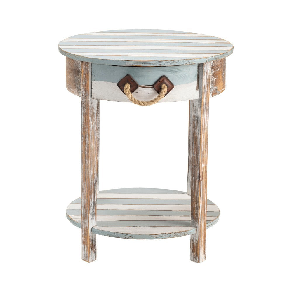 Crestview Fea Coastal Accent Table w Rope| 20’’ Plank Top | Weathered Blue CCL-CVFZR691