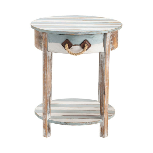 Crestview Fea Coastal Accent Table w Rope| 20" Plank Top | Weathered Blue