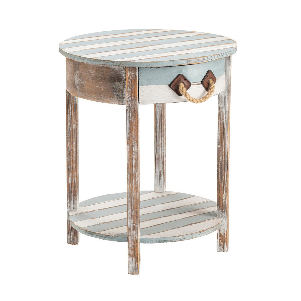 Crestview Fea Coastal Accent Table w Rope| 20’’ Plank Top | Weathered Blue CCL-CVFZR691