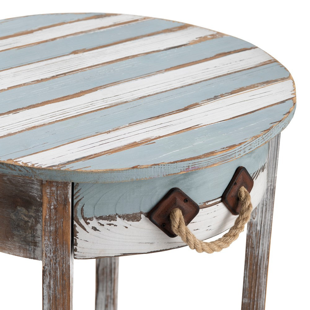Crestview Fea Coastal Accent Table w Rope| 20’’ Plank Top | Weathered Blue CCL-CVFZR691