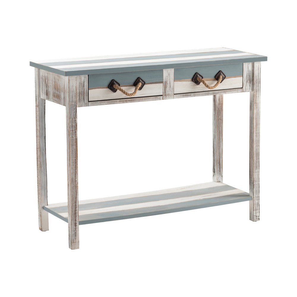 Fea Sofa Console Table | 2 Drawers w Rope Handle | 43" Blue