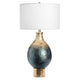 Table Lamp with Gold and Blue Accent Glass Base | White Shade 32"