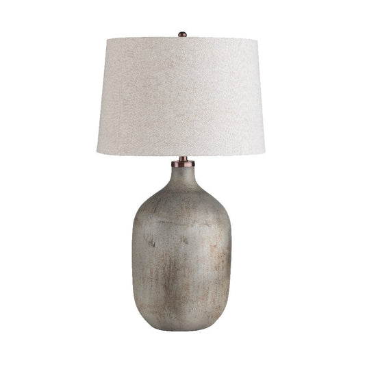 Table Lamp | Traditional Urn Style Gray Base | Tan Drum Shade | 31"