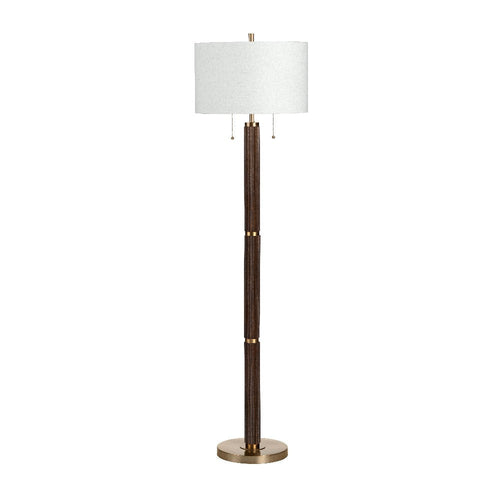 Floor Lamp | 64" Dark Brown Fluted Column Base | White Linen Shade
