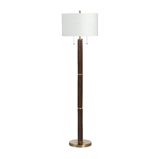Floor Lamp | 64" Dark Brown Fluted Column Base | White Linen Shade
