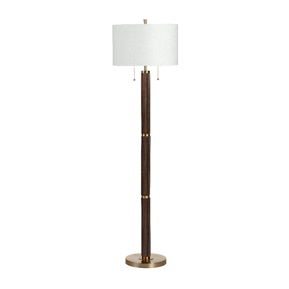 Floor Lamp | 64" Dark Brown Fluted Column Base | White Linen Shade